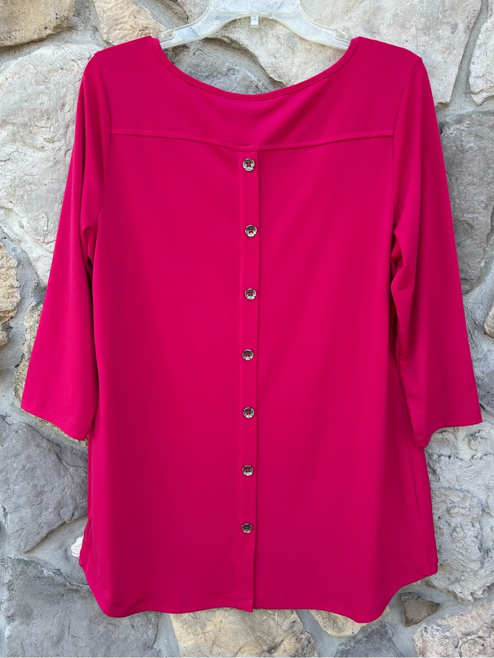 Susan Graver Liquid Knit Blouse Top Size M Pink Flower Buttons Elevated Basic